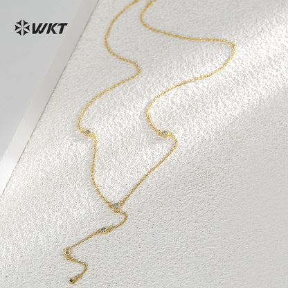 WT-MN1002 High Quality Romantic Style Gold Plated Long Necklace With Zircon Elegant Jewelry for Ladies Valentine's Day Gift