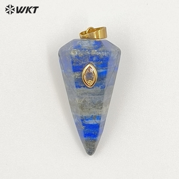 WT-P2093 Popular Sale Zircon And Natural Gemstones Geometric Faceted Shape Gold Pendants For Handmade Necklace Jewelry DIY