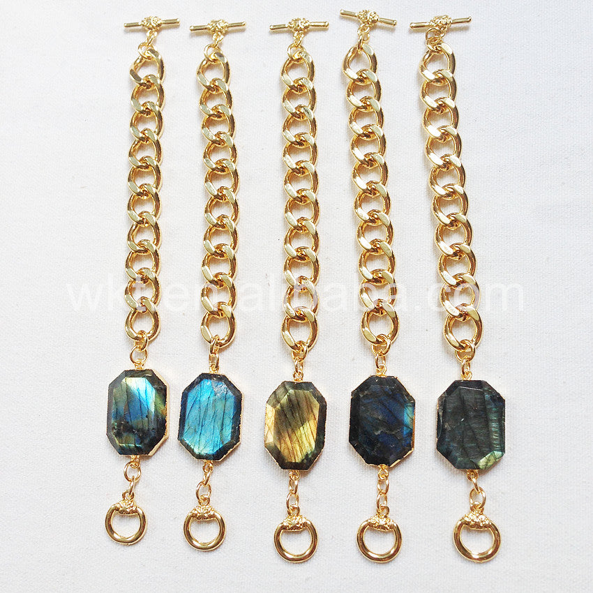 WT-B247 Wholesale High Quality Sparkly Labradorite Stone Bracelet in 24k Real Gold Plated