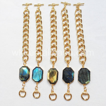 WT-B247 Wholesale High Quality Sparkly Labradorite Stone Bracelet in 24k Real Gold Plated