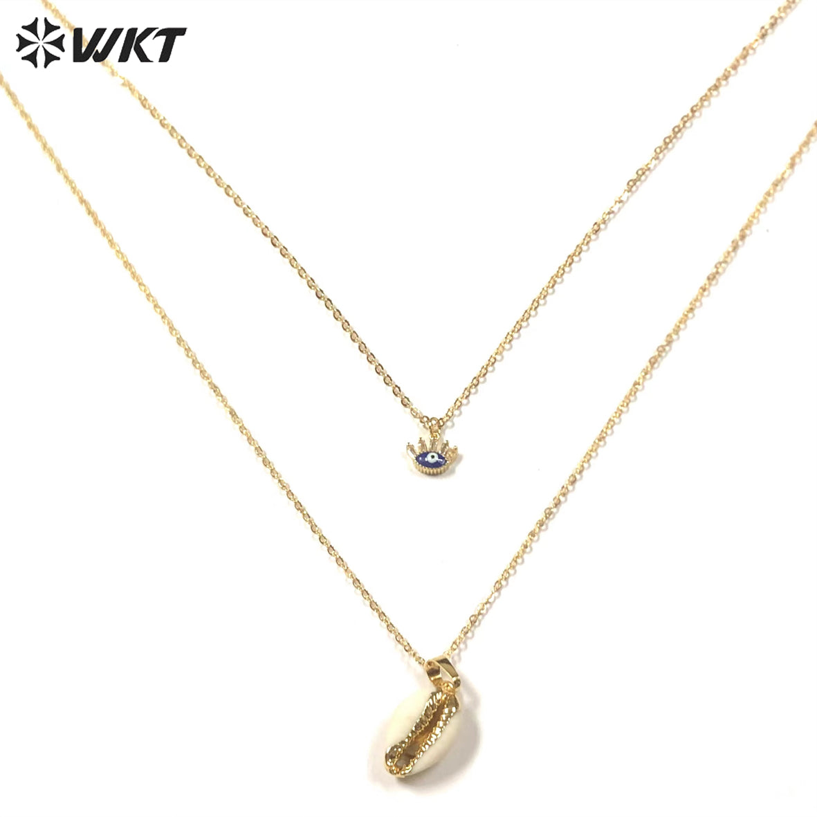 WT-JN174 New Design Fashion Gold Plated Double Layer Choker Necklace Natural White Shell Scallop Pendant Necklace Moon Necklace