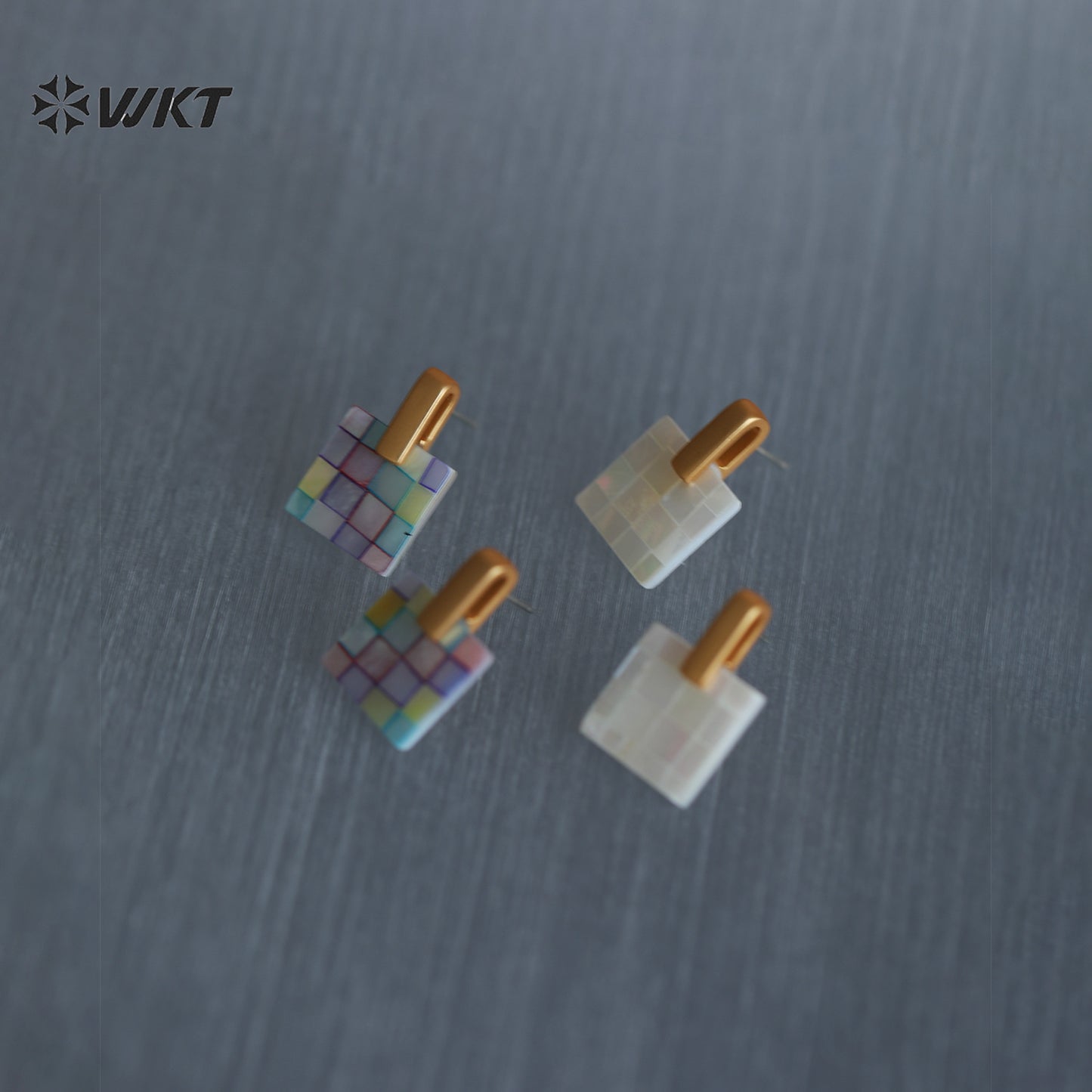 WT-MPE185 Exquisite Simple White And Colorful Splicing Square Mabe Shell Gold Earrings For Female Friends Jewelry Gift