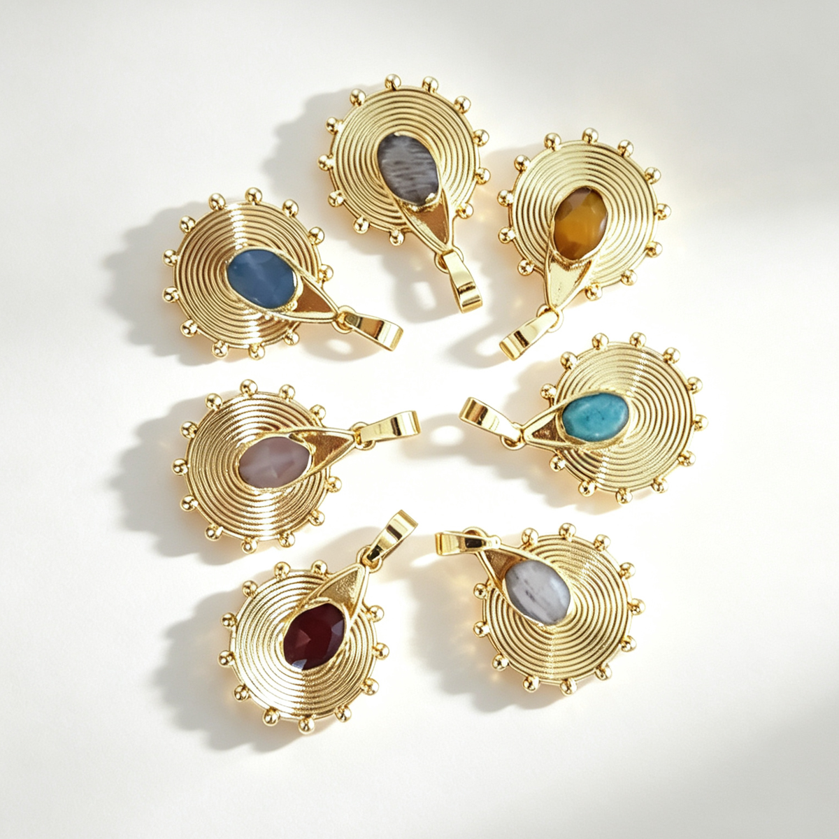 WT-P2150 Unique Wonderful Style 18K Gold Plated Natural Gemstone Sun Shape Pendants For Women Special Necklace DIY Making