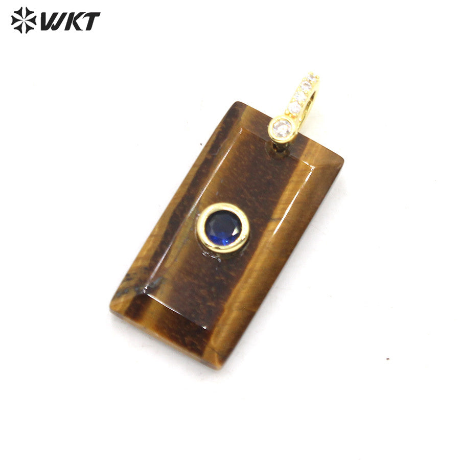 WT-P2124 Factory Wholesale Zircon And Various Natural Gemstones Rectangle Facted Pendants For Female Fashion Necklace Design