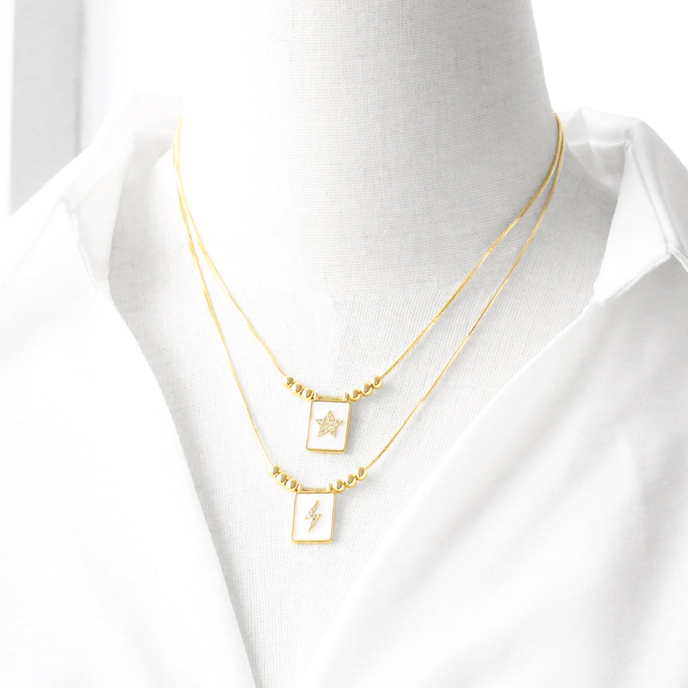 WT-JFN60 Elegant Thin Chain Gold Electroplated Brass And Zircon Star Pattern Rectangle Pendant Necklace As Lady Daily Matching