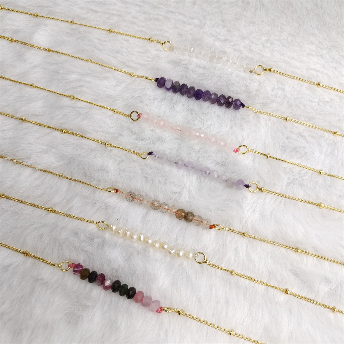BFN018 Fashion 16 Inch Long White Crystal Tourmaline Pearl Amethysts Healing Crystal Rose Quartz Beads Necklace Chain Necklace