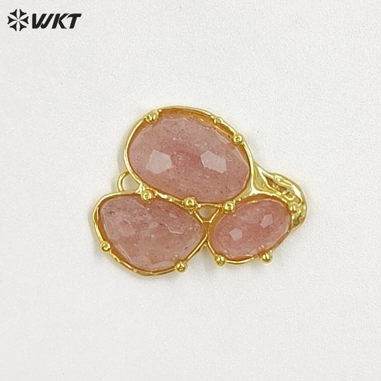 WT-P2130 Good Quality Exquisite 18K Gold Plated Three Natural Gemstones Pendants For Women Necklace Earrings DIY Making