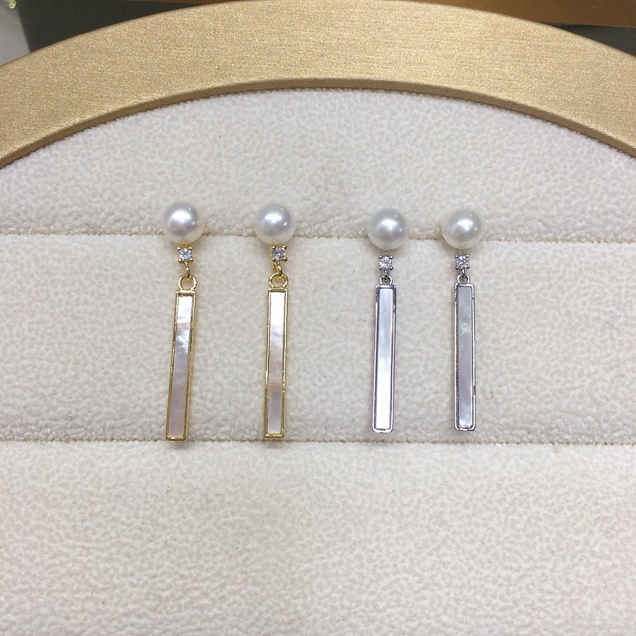 WT-MPE176 High Quality Trendy Gold and Silver Color Round Mother Of Pearl Long Pendants Earrings For Girls Party Jewelry