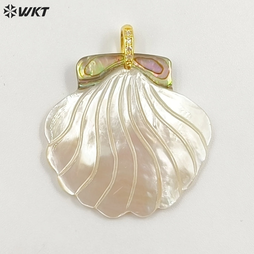 WT-JP467 Good Quality Delicate Various Natural Shells Splicing Conch Shape Pendants For Cute Necklaces Jewelry Design