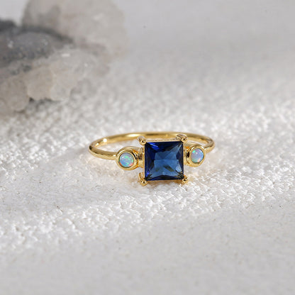 WT-MR046 Wholesale Classic Gold Electroplated Natural Opal And Square Zircon Women Rings As Party Birthday Jewelry Gifts