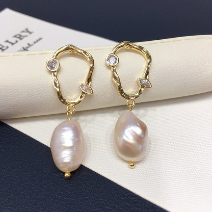 WT-MPE177 Classical Design 18K Gold Plated Zircon And Natural Freshwater Pearl Earrings For Women Wedding Wearing Accessory
