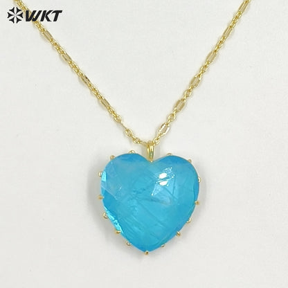 WT-N1525 Wonderful Gold Thin Chain With Colorful Stones Heart Shape Pendant Necklaces For Dance Party Matching Jewelry