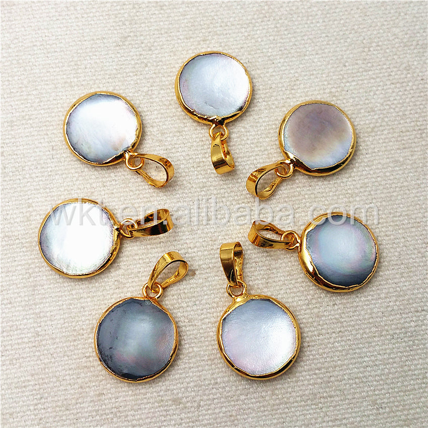 WT-P967 Charm Design 15mm Round Pearl Pendant with 24k Gold Plated,High Quality Pearl Pendant with Black Color Pearl Jewelry
