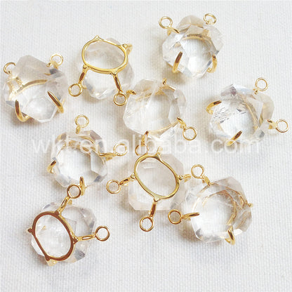 WT-P796 Clear Beautiful Wholesale Exclusive Design Natural With Double Loops 18k Gold Plated Crystal Quartz Pendant