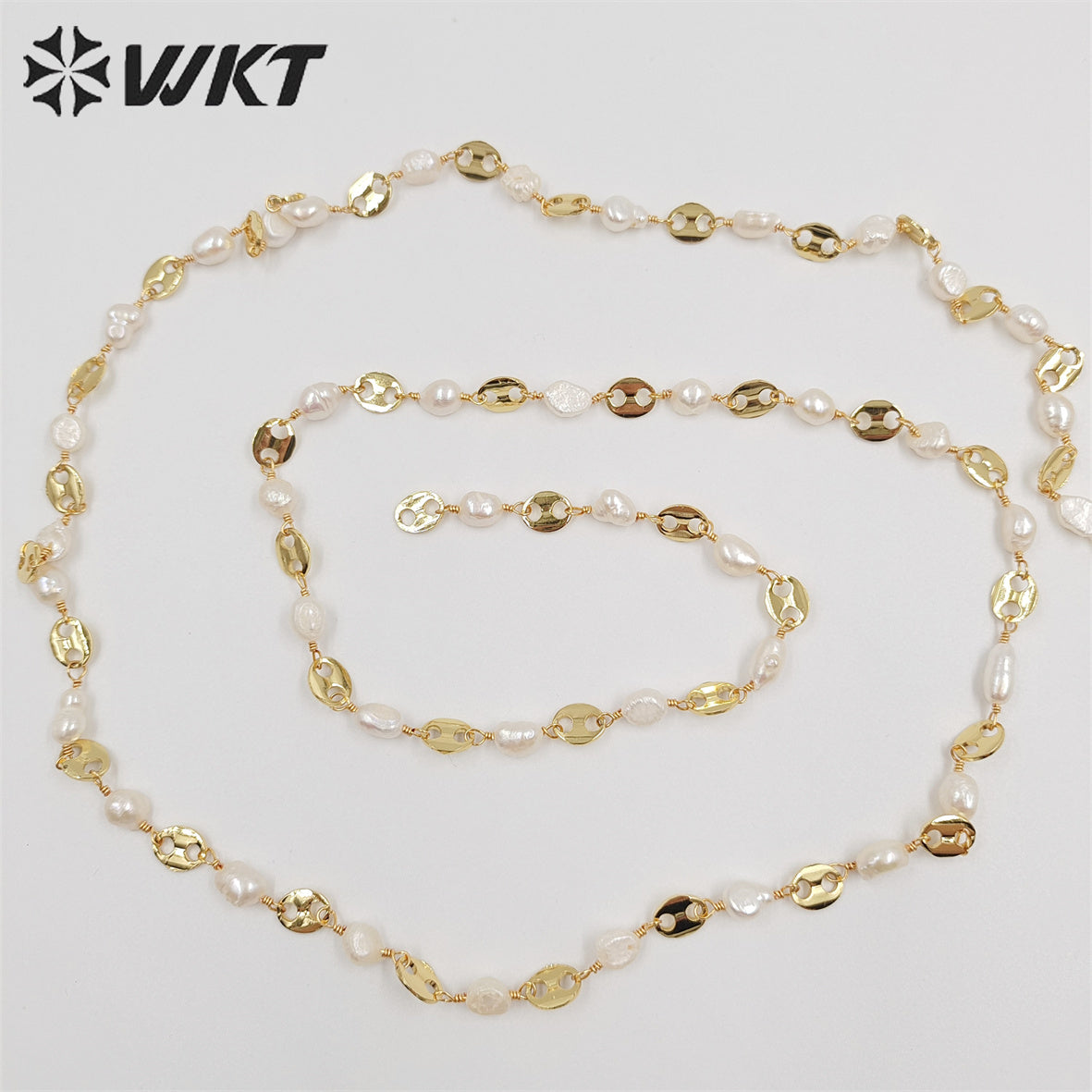 WT-RBC210 New Gold Electroplated Resist Tarnishable Freshwater Pearl Mixcure Chain for Jewelry Design Finding Bean Shape Chain