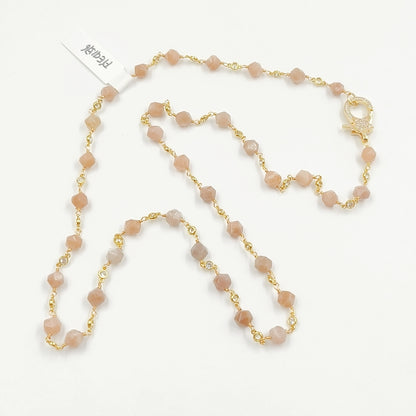 WT-N1435 Gorgeous Natural Colorful Beads Chain 90cm Long Handmade Wire Wrapped Rosary Beads Chain Necklace