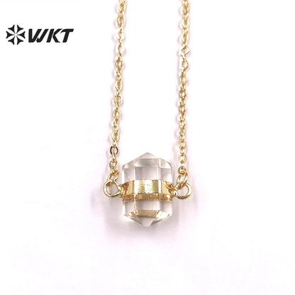 WT-N1379 Attractive Small Hexagon Necklace Fashion 18k Gold Plated Pendant Necklace Natural Crystal Quartz Pendant Necklace
