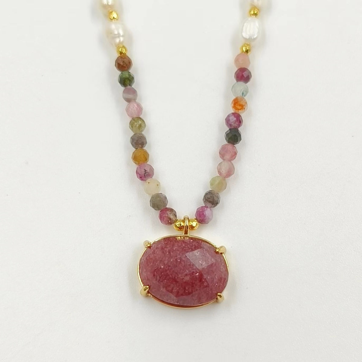 WT-N1445 WKT Best 2023 Newest Natural Gemstone and Pearl Women Simple Hoop Aura 16+2inch Stone Beads Necklace