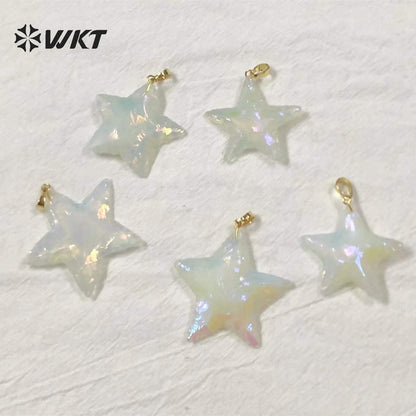 WT-P1774 WKT Fashion Natural Gemstones Aura Opal Pendants Stars Shape White Stone Pendants Necklaces Jewelry Chic Lady
