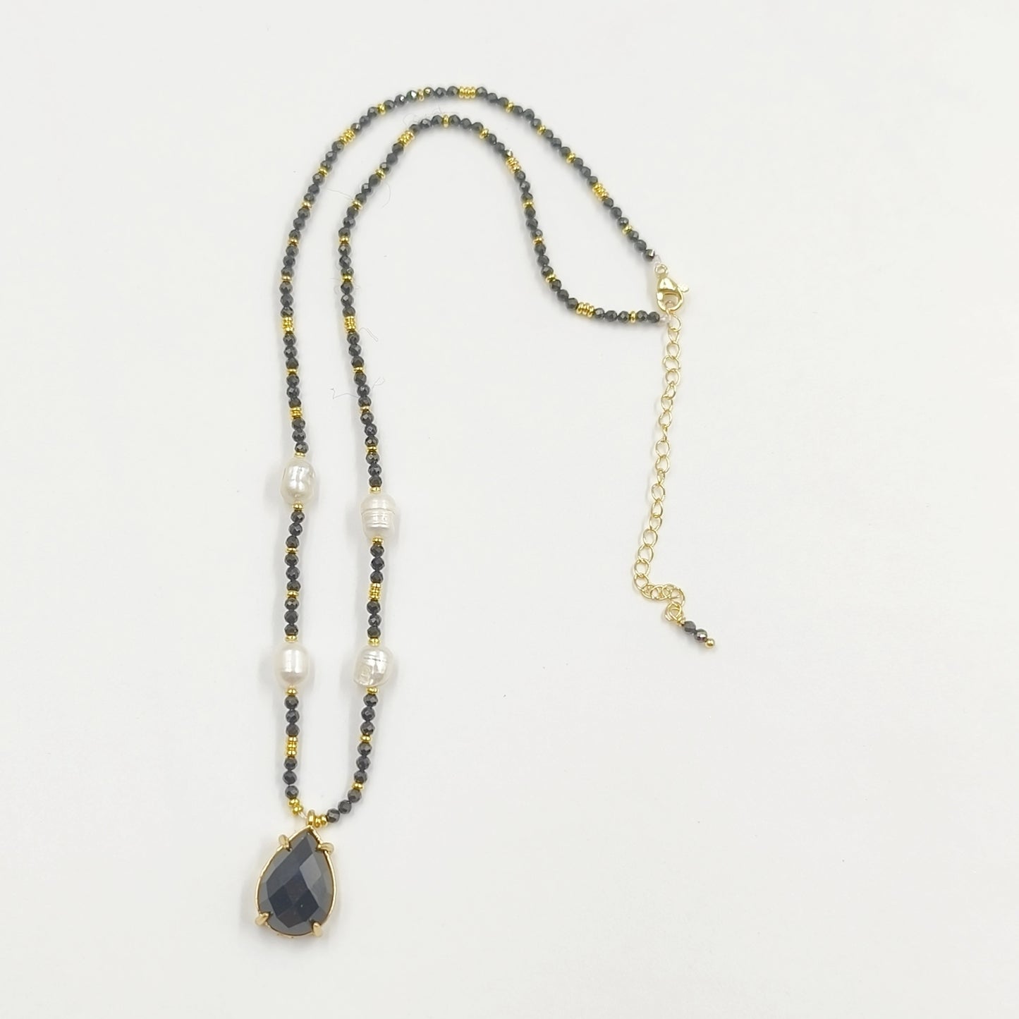 WT-N1436 16+2inch Colorful Chain Natural Gemstone Extend Chain Long Stone Beads Pearl Pendant Necklace