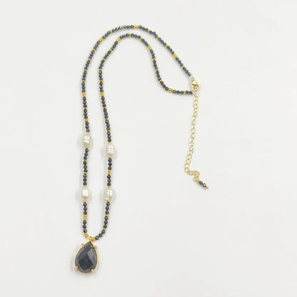 WT-N1436 16+2inch Colorful Chain Natural Gemstone Extend Chain Long Stone Beads Pearl Pendant Necklace