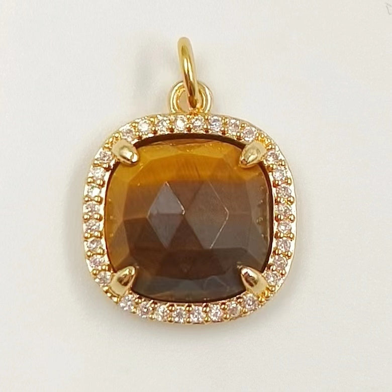 WT-MP268 Newest Vintage Style Ball Shaped Cubic Zircon Stone for Bracelet Design Women Gold Bezel Square Shaped Pendant