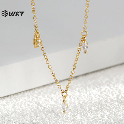 WT-MN1001 New Arrival Gold Electroplated Women Necklace With Cubic Zircon Fashion Style Clavicle Chain Wholesale for Gift