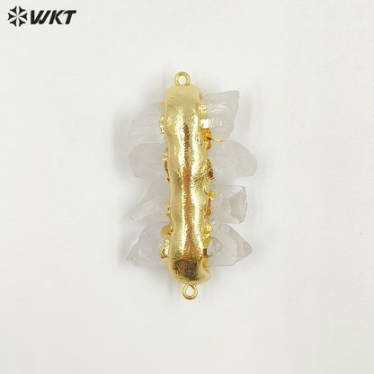 WT-P1612 WKT New Design Gold Electroplated Natural Crystal Quartz Pendant Lady Fashion Double Loops Stone Pendant