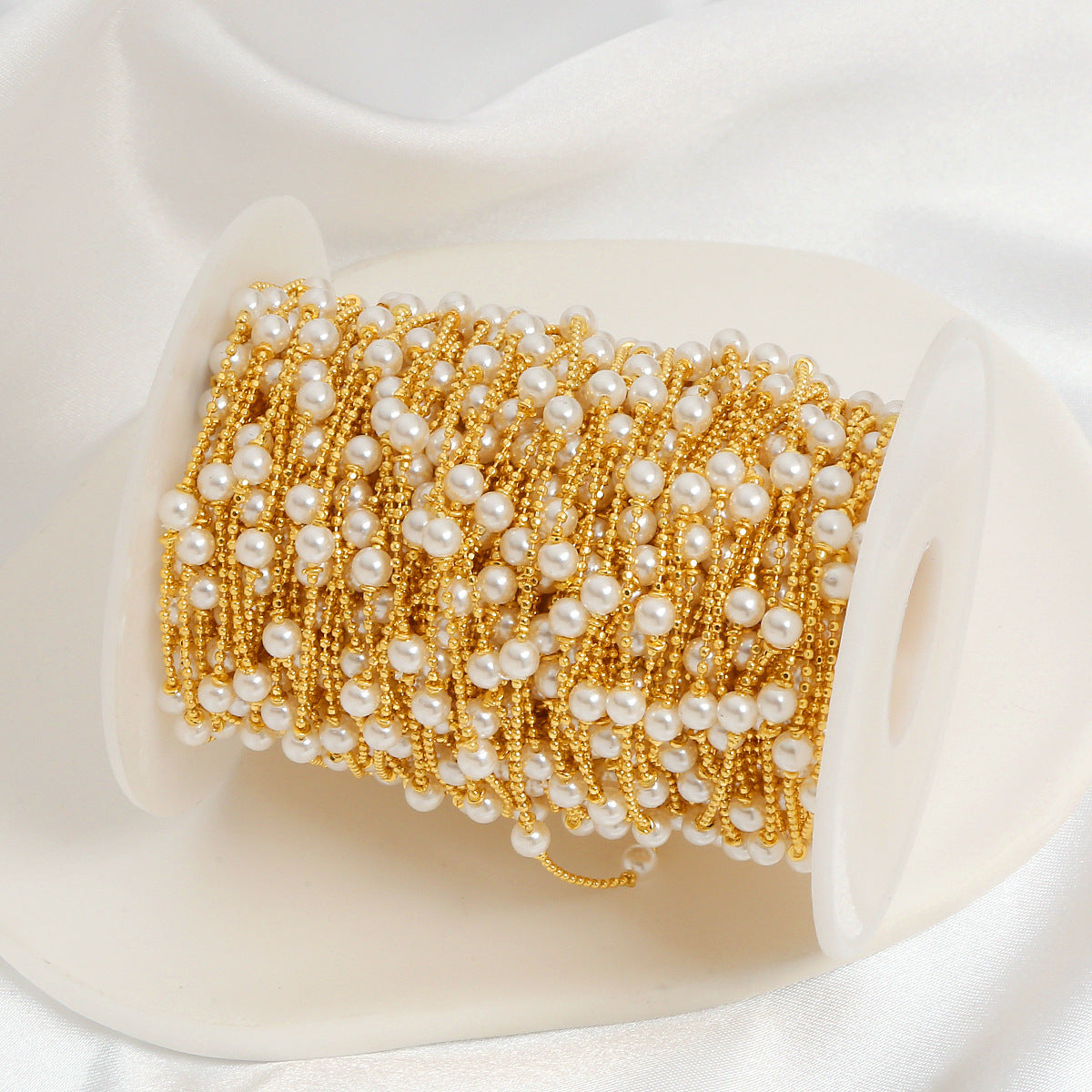 WT-RBC234 Newest 18K Gold Plated Tiny Round Ball White Artificial Pearl Beads Fashion Women Chain Jewelry Findings