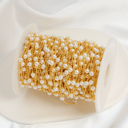 WT-RBC234 Newest 18K Gold Plated Tiny Round Ball White Artificial Pearl Beads Fashion Women Chain Jewelry Findings