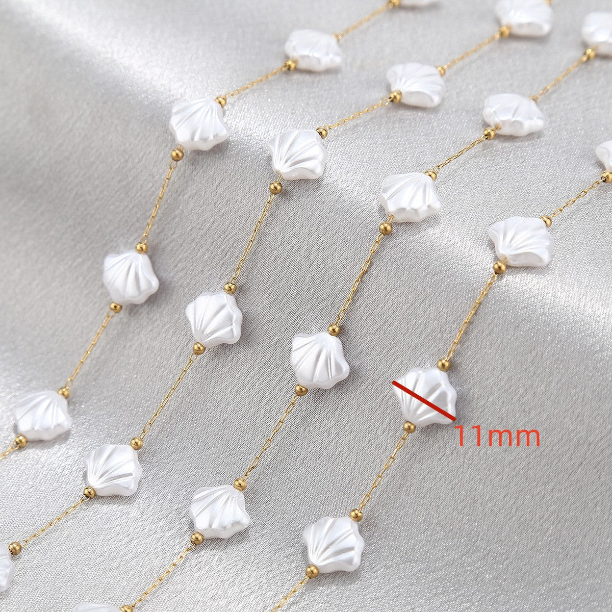 WT-STS020 Newest Fashion Artificial Pearl Flower Cross And Shell Moon Shape Stainless Steel Chain For Lady Bracelet Making