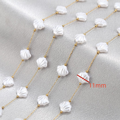 WT-STS020 Newest Fashion Artificial Pearl Flower Cross And Shell Moon Shape Stainless Steel Chain For Lady Bracelet Making
