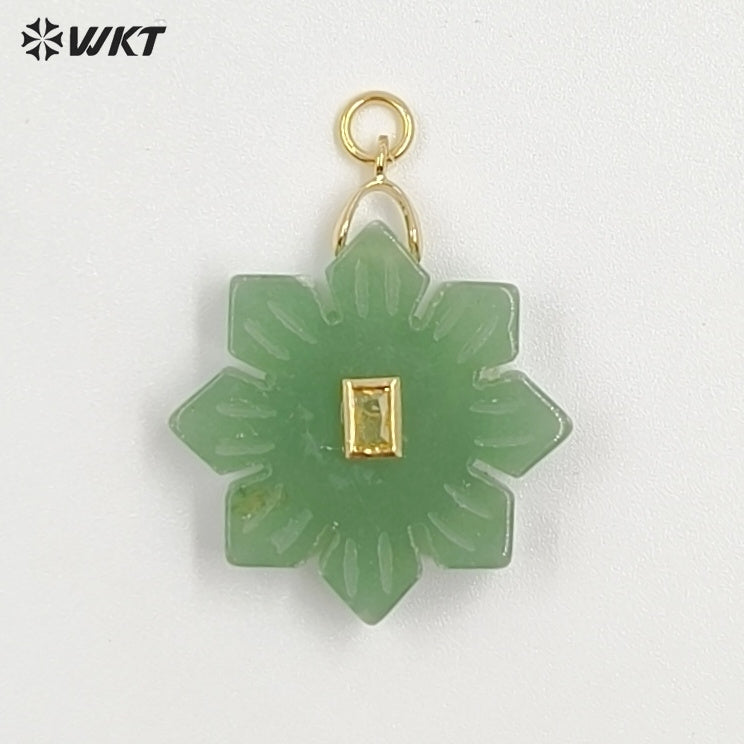 WT-P2095 Romantic Colorful Natural Gemstones And Zircon Snowflake Shape Charm Pendants As Lady Handmade Earrings Findings