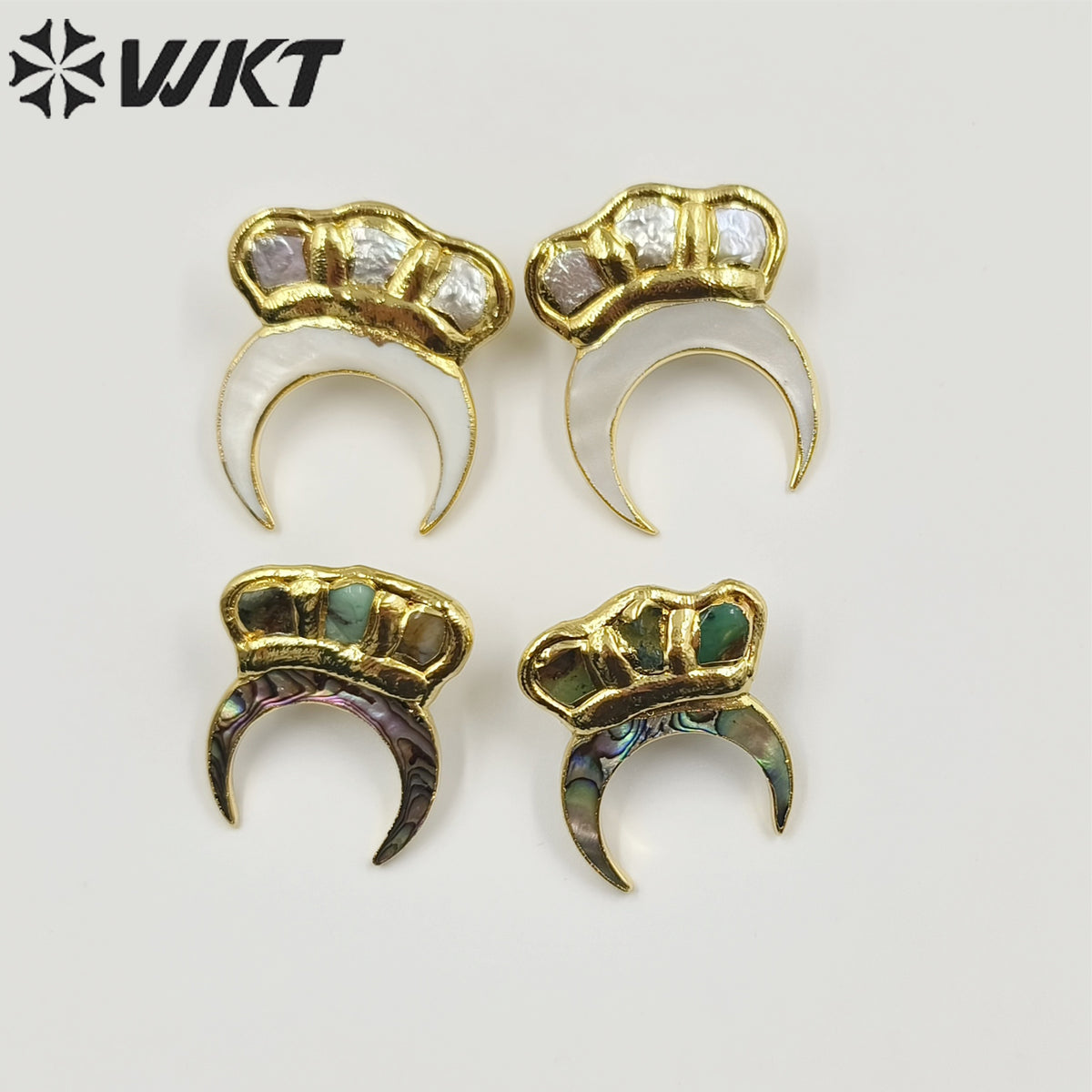 WT-MPE102Latest Style Freshwater Pearl Moon Shell Natural 18k Gold Plated Crown Gift Weeding Romantic Pendant Earrings