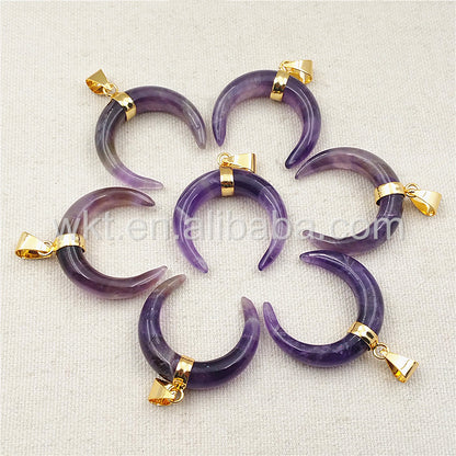 WT-P987 Wholesale Beautiful Amethyst Stone Pendant Fashion Crescent Moon Shape With Gold Plated Moon Stone Pendant