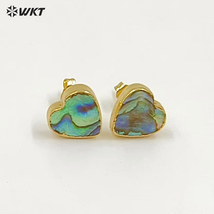 WT-E170 Wholesale Natural Abalone Shell Studs in 18k Real Gold Plated Resist Tarnished Lady Triangle Studs