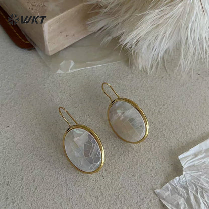 WT-MPE186 High Quality Simple Classic 18K Gold Plated Mabe Shell Oval Crack Earrings For Women Daily Matching Accessory