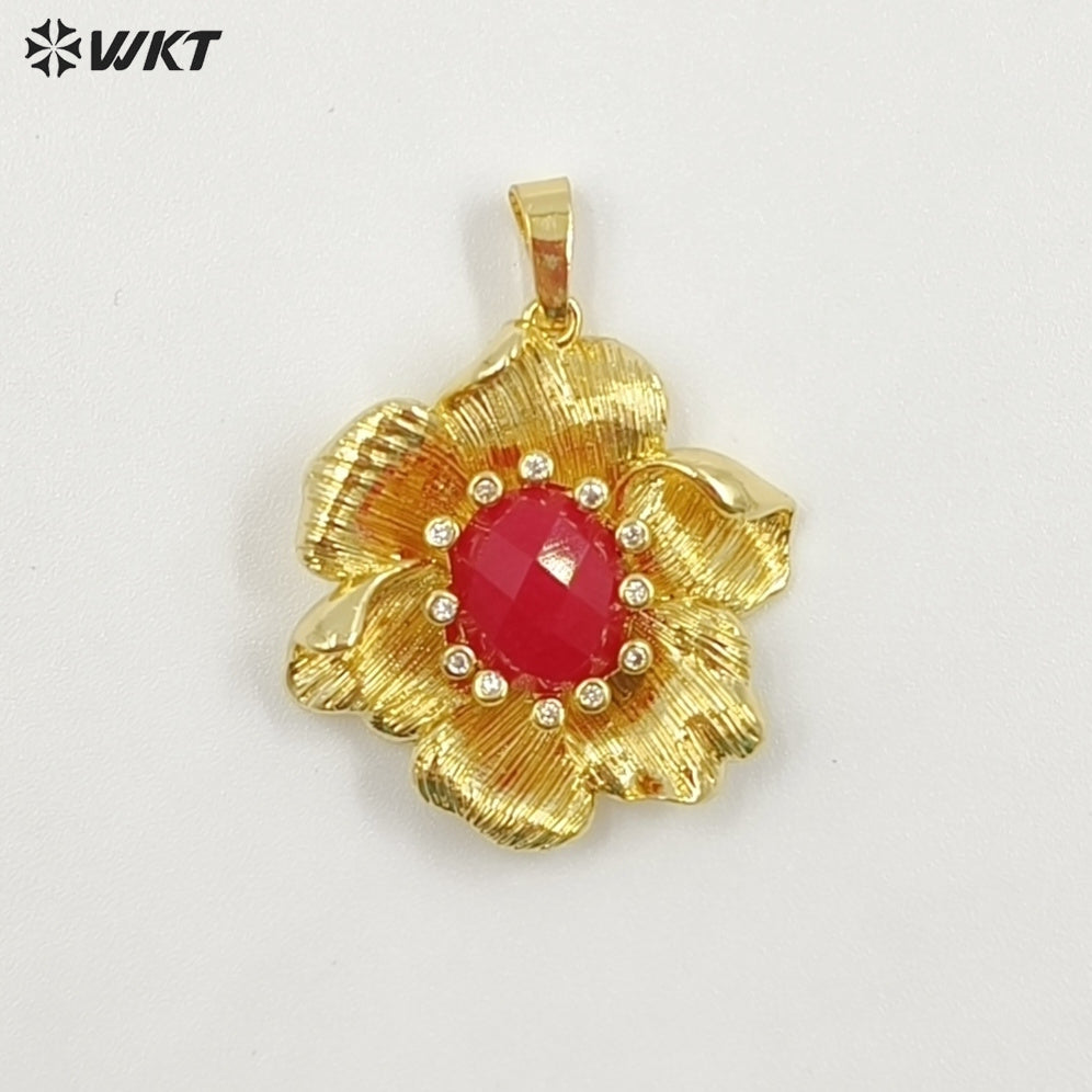 WT-P2049 Amazing Gold Plated Zircon And Multi Colors Natural Gemstones Flower Shape Pendants For Necklace Making Findings