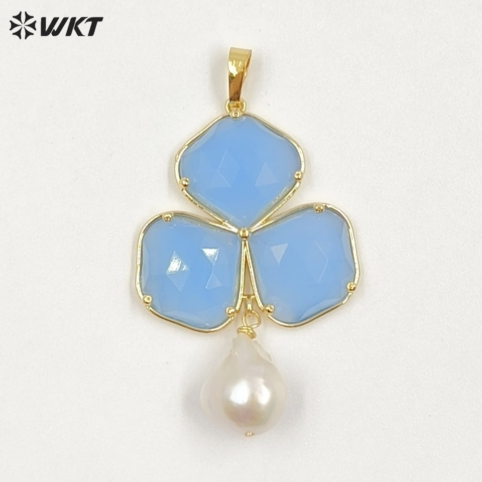 WT-JP506 Newest Wonderful 18K Gold Plated Three Natural Gemstones And Pearl Pendant For Female Earrings Jewelry Making