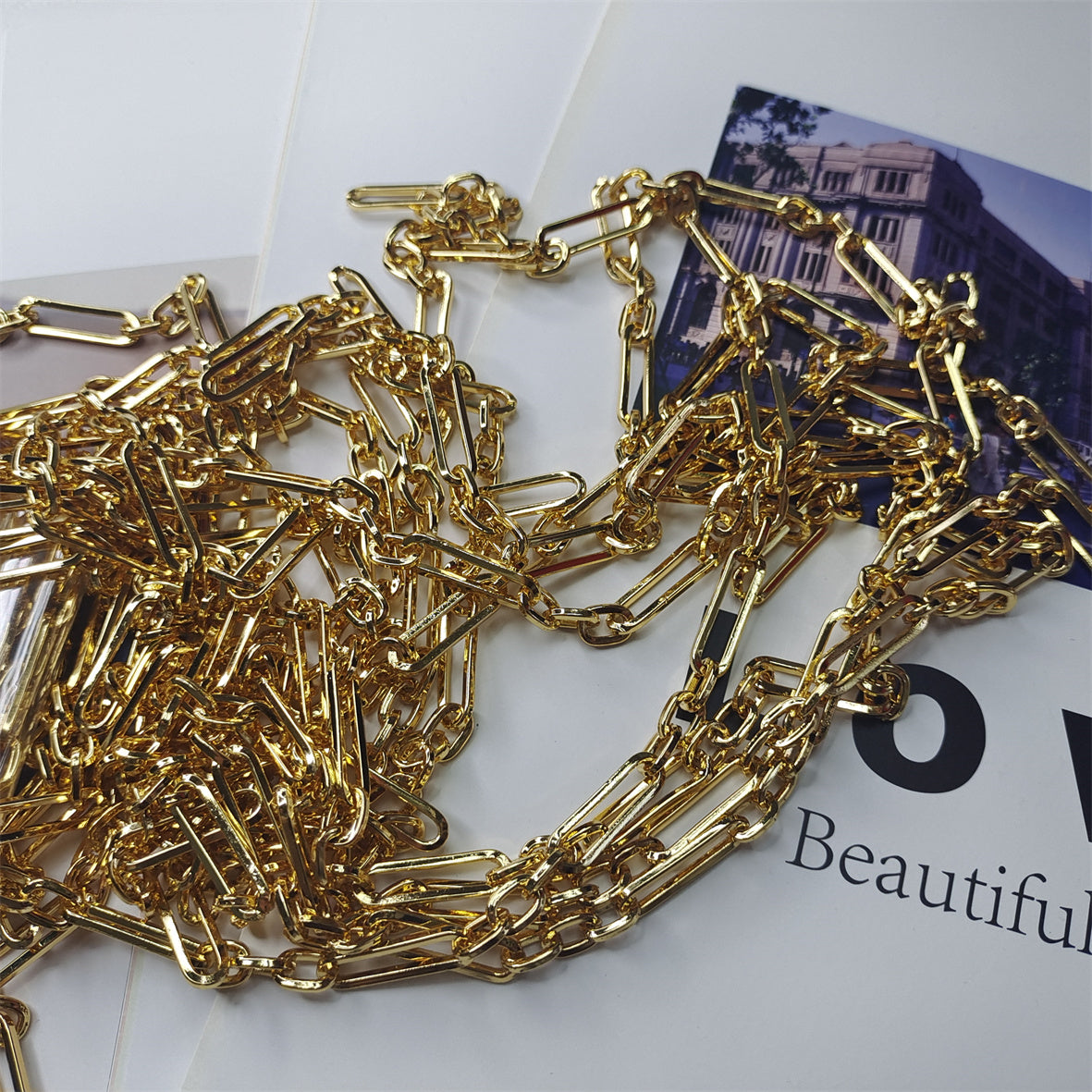 WT-BC174 WKT Wholesale Jewelry Chain 18K Gold Delicate Rectangular Mosaic Spiral Circle Shape Beautiful Chain for DIY