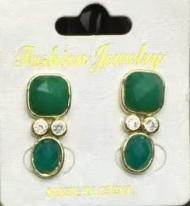 WT-E811 Modern Style Gold Plated Double Zircons And Natural Gemstones Square Oval Shape Women Earrings For Mother‘s Day Gifts