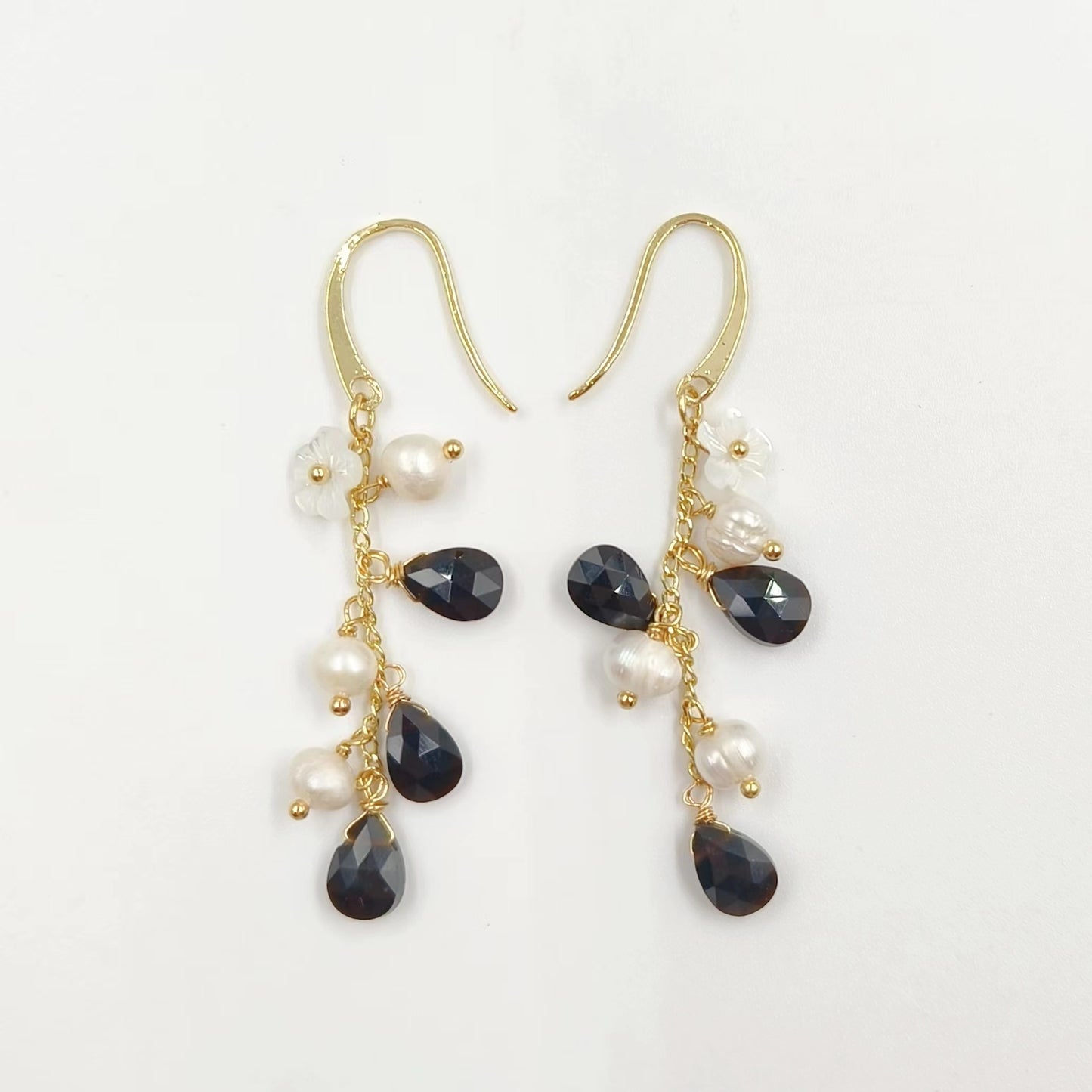 WT-MPE109 Bohemia Regular Natural Pearl and Stone 18k Gold Plated Gift for Women Weeding 62mm Romantic Pendant Earrings