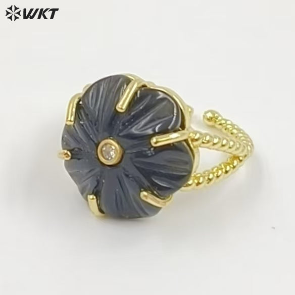 WT-R584 Wonderful Gold Plated Zircon And Natural Gemstones Lovely Flower Shape Adjustable Rings For Women Party Wearing Jewelry
