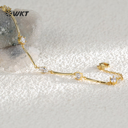 WT-MB129 WKT Wholesale Unique Bracelet with Gold Plated Cubic Zircon for Females Elegant Fashion Style Valentine's Day Gift