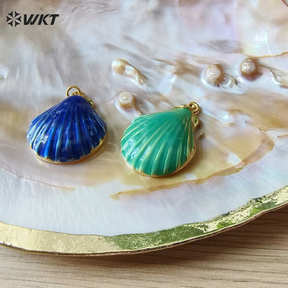 WT-MP321 Wholesale Ocean Series Multi Colors Gold Plated Metal Shell Shape Little Charms Pendant For Necklace Earrings Making