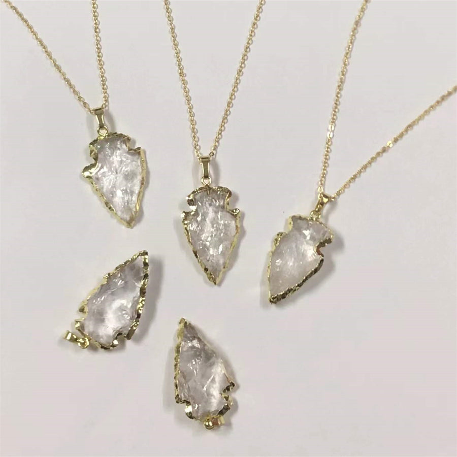 WT-N1330 Super Hot Sales Natural Raw Crystal Quartz Arrowhead Pendant Necklace Women Hammer Quartz Stone Necklace