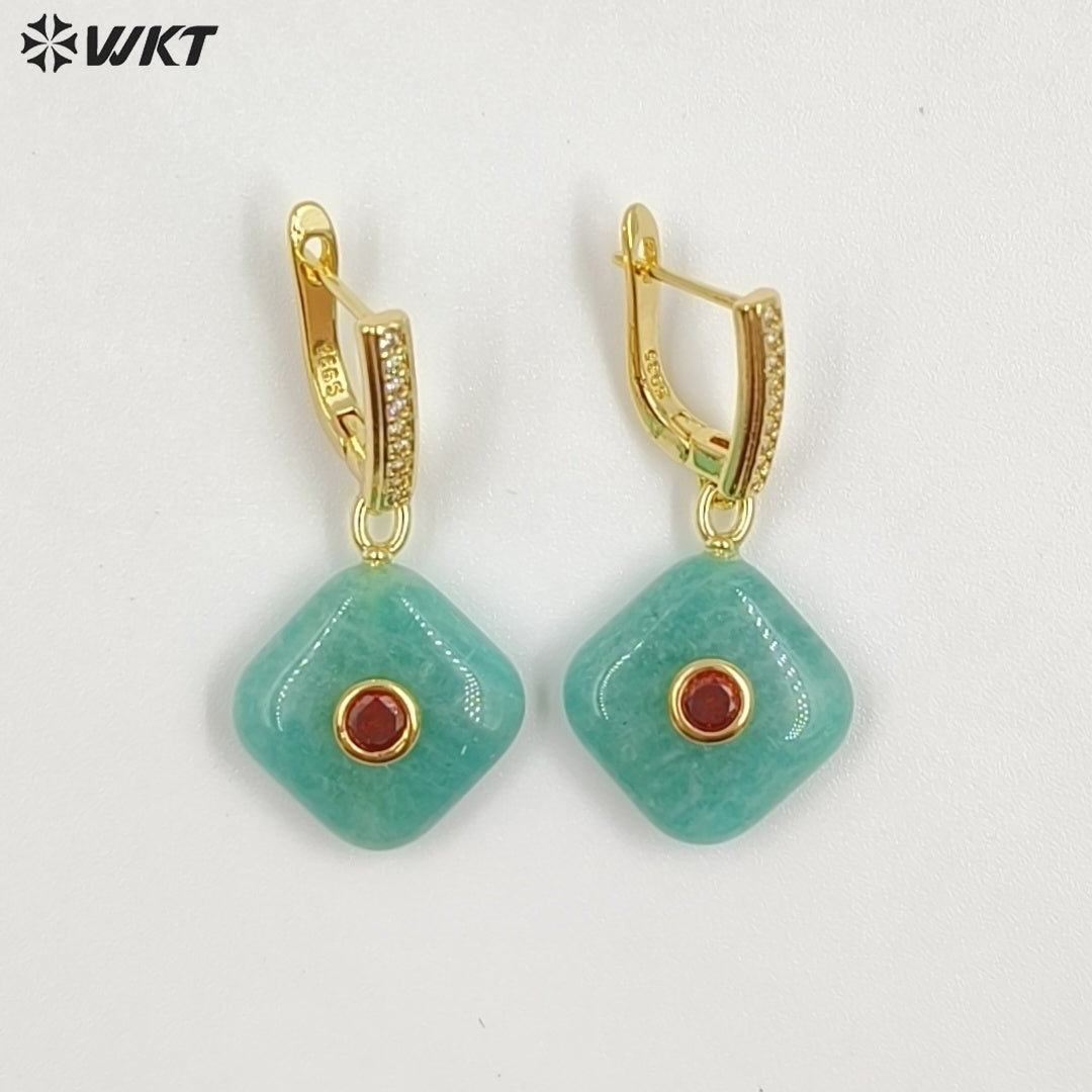 WT-E797 Wholesale Unique Design Gold Plated Black Obsidian Multi Gemstones With Zircon Geometric Women Earrings As Party Gift
