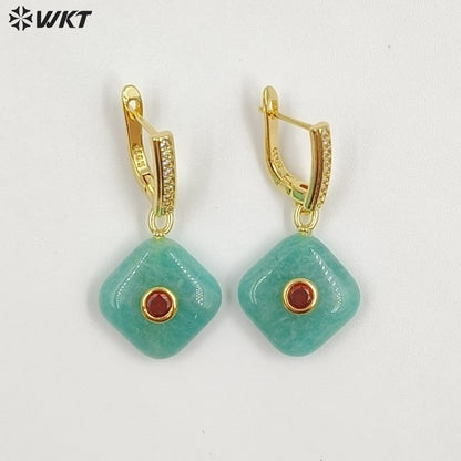 WT-E797 Wholesale Unique Design Gold Plated Black Obsidian Multi Gemstones With Zircon Geometric Women Earrings As Party Gift