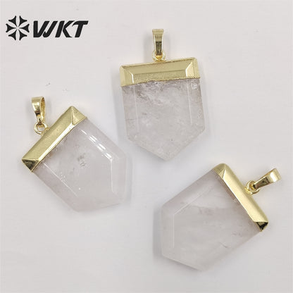 WT-P1829 Women Spirit Healing Crystal Stone Quartz Point Pendant Simple Faceted Spike Shape Crystal Pendant with Resist Tarnish