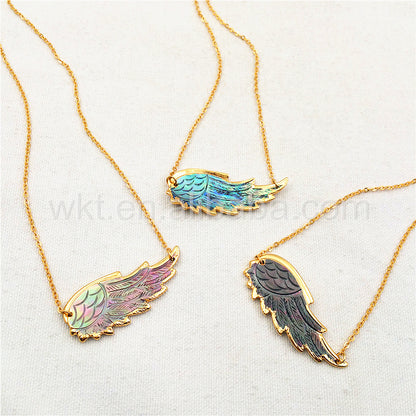 WT-N785 New Wholesale Genuine Shell Carved Feather Necklace, Fashion Gold Plated Double Loops Shell Feather Necklace